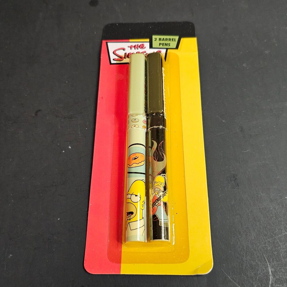 New 2007 Simpsons Pens - 2 Pack Novelty Barrel Ink Pens - Homer Donut Rock